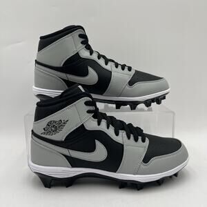 Mens Size 10.5 Jordan 1 Mid TD Black Smoke Grey Football Cleats FJ6805 002